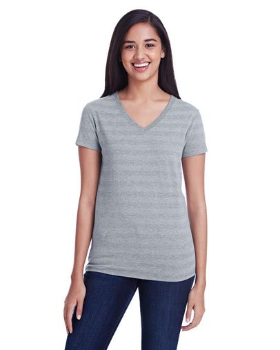 Custom Printed  Threadfast Apparel Ladies' Invisible Stripe V-Neck T-Shirt - 252RV 