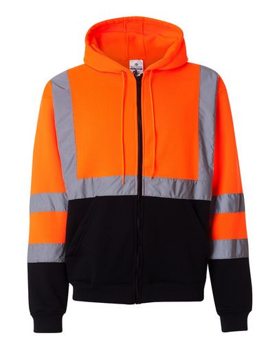 Custom Logo ML Kishigo Hi-Vis Full-Zip Hooded Sweatshirt - JS102-103 