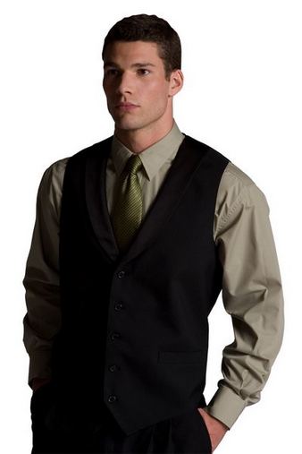 Custom Embroidered  Edwards Men's Black Satin Shawl Vest  - 4495 