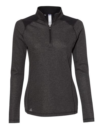 Custom Embroidered Adidas Women's Heathered Quarter Zip Pullover with Colorblocked Shoulders - A464 