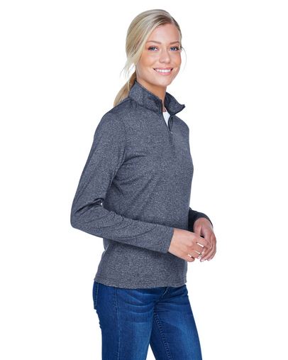 Custom Logo UltraClub Ladies' Cool & Dry Heathered Performance Quarter-Zip - 8618W 