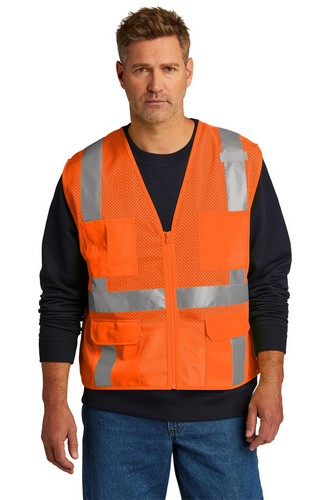 Custom Printed CornerStone ANSI 107 Class 2 Mesh Six-Pocket Zippered Vest - CSV104 