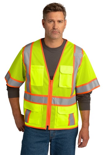 Custom Printed CornerStone ANSI 107 Class 3 Surveyor Mesh Zippered Two-Tone Short Sleeve Vest - CSV106 