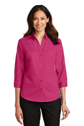 Custom Embroidered Port Authority Ladies 3/4-Sleeve SuperPro Twill Shirt -  L665 