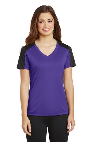 Custom Printed Sport-Tek Ladies PosiCharge Competitor Sleeve-Blocked V-Neck Tee - LST354 