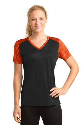 Custom Printed  Sport-Tek Ladies CamoHex Colorblock V-Neck Tee - LST371 