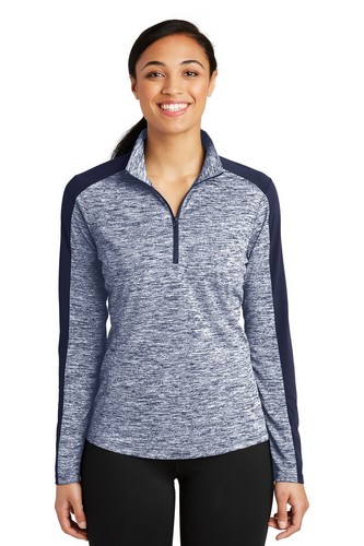 Custom Logo  Sport-Tek Ladies PosiCharge Electric Heather Colorblock 1/4-Zip Pullover - LST397 