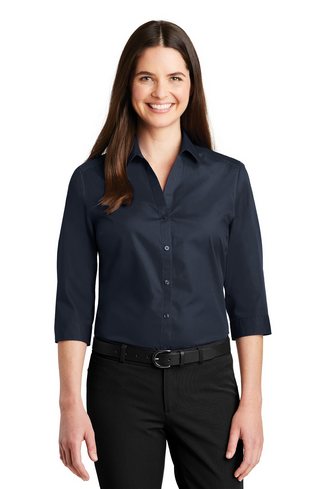 Custom Embroidered  Port Authority Ladies 3/4-Sleeve Carefree Poplin Shirt - LW102 