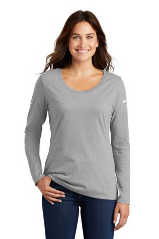 Custom Printed Nike Ladies Core Cotton Long Sleeve Scoop Neck Tee - NKBQ5235 