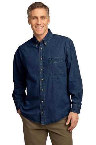 Custom Embroidered  Port & Company Long Sleeve Value Denim Shirt - SP10 