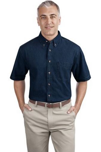 Custom Embroidered  Short Sleeve Denim Dress Shirt. Port & Company - SP11  With Logo