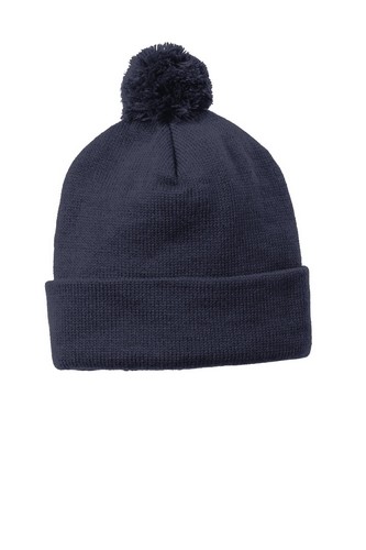 Custom Embroidered  Sport-Tek Solid Pom Pom Beanie - STC37 