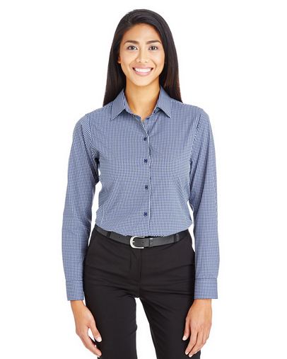 Custom Embroidered  Devon & Jones CrownLux Performance Ladies' Tonal Mini Check Shirt - DG535W 